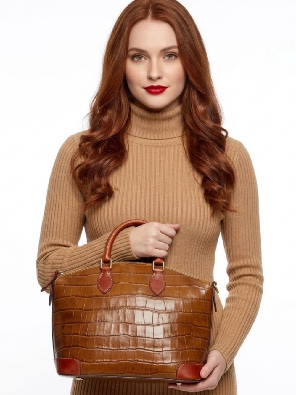 Dooney & Bourke Doctors Sachel Croc-Embossed with Chestnut Handles